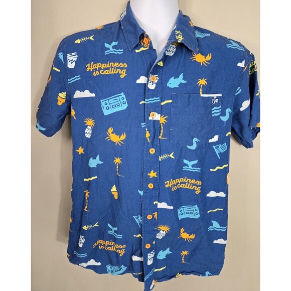 Tipsy Elves "Happiness Calling" Mens Hawaiian Shirt Beach Vacation Size S - Picture 1 of 8